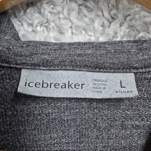 Icebreaker Jacket Womens Large Gray Logo Merino Wool Crush Full Zip Hooded - Picture 4 of 13